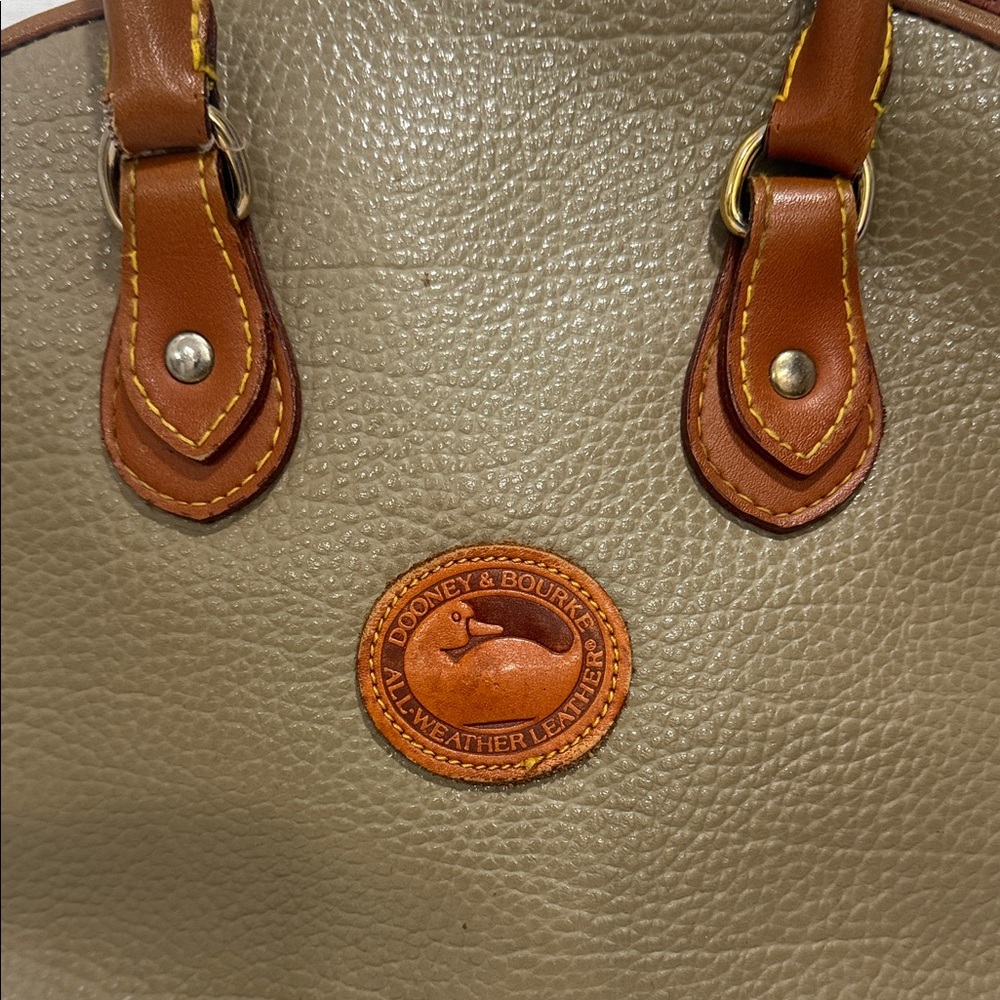 Vintage Dooney & Bourke All-Weather Leather Norfolk Satchel in Taupe - Picture 2 of 11